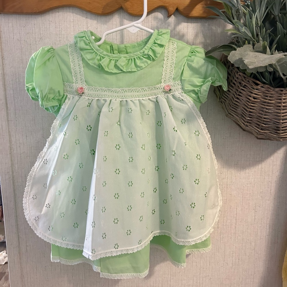 Adorable Green Baby Dress with Lace Details